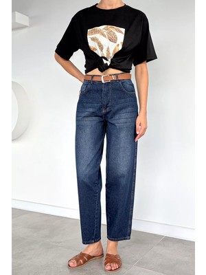 Gülseli Kadın Yüksek Bel Kemer Aksesuarlı Jean Kot Pantolon P-00022320