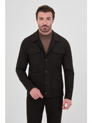 MCR Düz Slim Fit Gömlek Yaka Düğmeli Torba Cepli Yün Karışımlı Erkek Mont