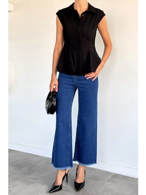 Gülseli Kadın Yüksek Bel Likralı Paça Püsküllü Jean Kot Pantolon P-00022322