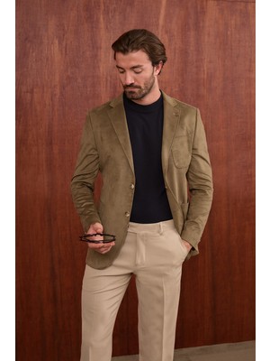 MCR Düz Slim Fit Mono Yaka Torba Cep Süet Erkek Ceket