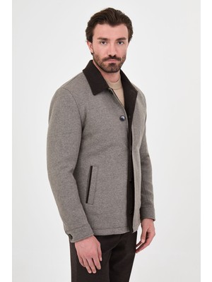 MCR Dokulu Slim Fit Gömlek Yaka Düğmeli Yün Erkek Mont