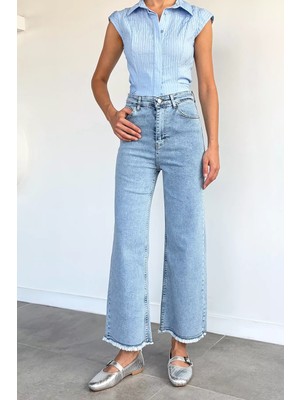 Gülseli Kadın Yüksek Bel Likralı Paça Püsküllü Jean Kot Pantolon P-00022322