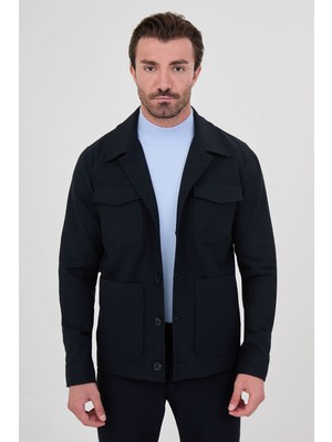 MCR Düz Slim Fit Gömlek Yaka Düğmeli Torba Cepli Yün Karışımlı Erkek Mont