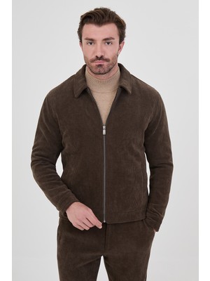 MCR Fitilli Slim Fit Gömlek Yaka Fermuarlı Kadife Erkek Mont