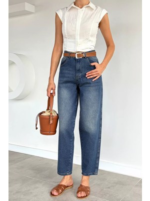 Gülseli Kadın Yüksek Bel Kemer Aksesuarlı Jean Kot Pantolon P-00022320