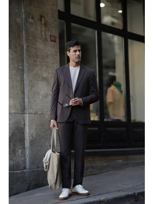 MCR Düz Slim Fit Mono Yaka Torba Cep Pantolon Beli Bağlamalı Erkek Takım Elbise