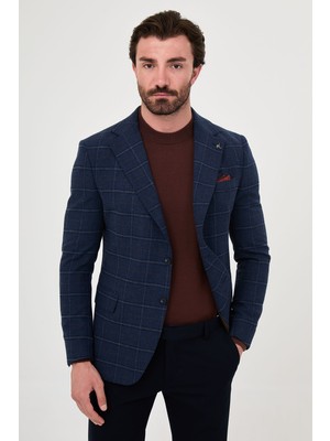 MCR Ekoseli Slim Fit Mono Yaka Premium Yün Karışımlı Erkek Ceket