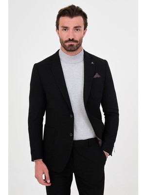 MCR Dokulu Slim Fit Mono Yaka Torba Cep Premium Yün Karışımlı Erkek Ceket