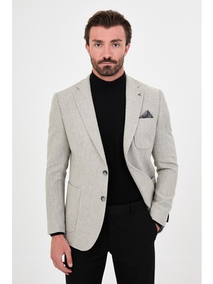 MCR Dokulu Slim Fit Mono Yaka Torba Cep Premium Yün Karışımlı Erkek Ceket