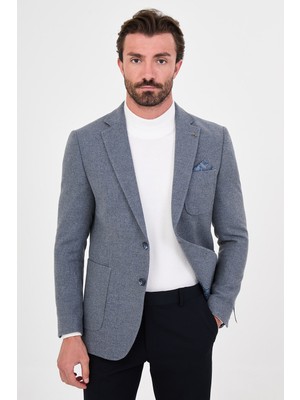 MCR Dokulu Slim Fit Mono Yaka Torba Cep Premium Yün Karışımlı Erkek Ceket