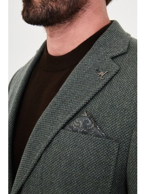 MCR Dokulu Slim Fit Mono Yaka Torba Cep Premium Yün Karışımlı Erkek Ceket