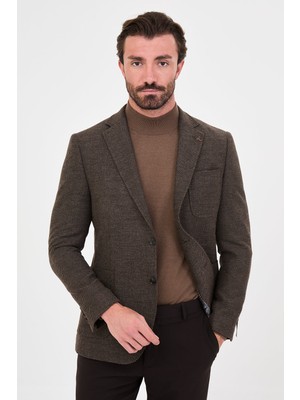 MCR Dokulu Slim Fit Mono Yaka Torba Cep Premium Yün Karışımlı Erkek Ceket