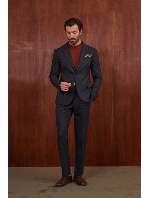 MCR Çizgili Slim Fit Mono Yaka Yeleksiz Yün Karışımlı Erkek Takım Elbise
