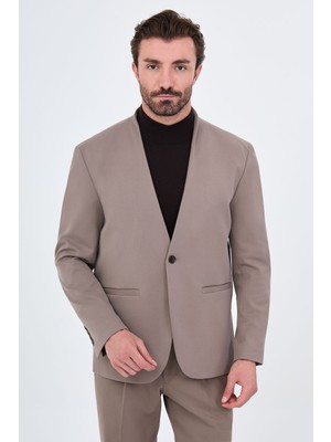 MCR Düz Oversize Yakasız Pileli Pantolonlu Erkek Takım Elbise