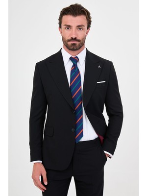 MCR Düz Slim Fit Geniş Yaka Yeleksiz Yün Karışımlı Mendilli Erkek Takım Elbise