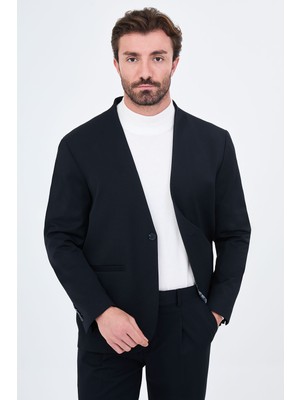 MCR Düz Oversize Yakasız Pileli Pantolonlu Erkek Takım Elbise