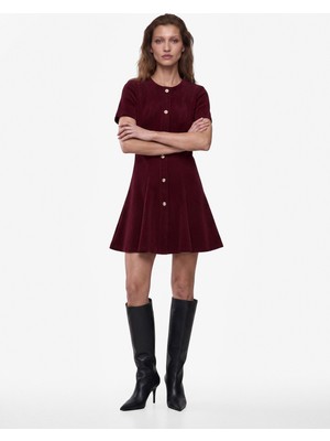 Koton Slim Fit Bisiklet Yaka Kısa Kollu Süs Düğmeli Mini Elbise