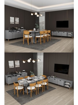 Asra Trend Lüks Yemek Odası Takımı 3 Parça %100 Mdf Konsol Yemek Masası Tv Ünitesi YT02