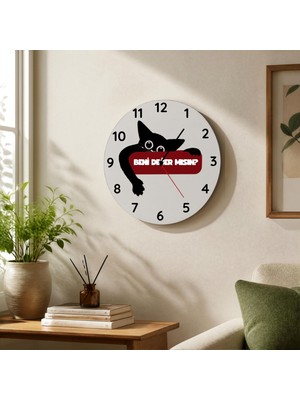 Hediye Vakti Beni Sever Misin? Tasarımlı Siyah Kedi Metal Duvar Saati - 29 cm Modern Mutfak ve Salon Saati