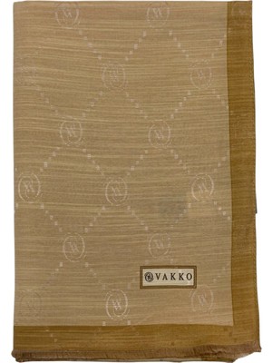 Vakko Pamuk Ipek Şal - Şeritli Monogram - Gold