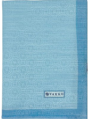 Vakko Pamuk Ipek Şal - Helezon Monogram - Açık Mavi