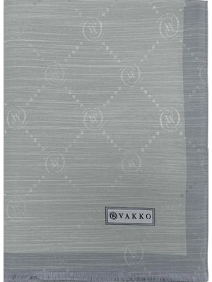 Vakko Pamuk Ipek Şal - Şeritli Monogram - Gümüş
