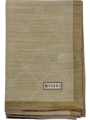 Vakko Pamuk Ipek Şal - Şeritli Monogram - Kum