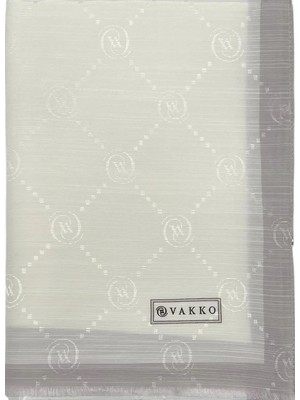 Vakko Pamuk Ipek Şal - Şeritli Monogram - Ekru Leylak