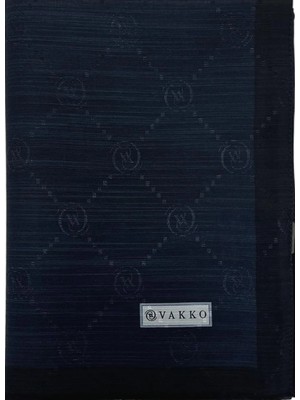 Vakko Pamuk Ipek Şal - Şeritli Monogram - Lacivert