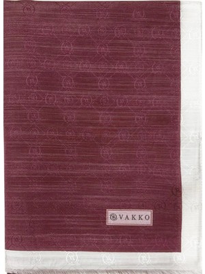 Vakko Pamuk Ipek Şal - Şeritli Hologram - Bordo Beyaz