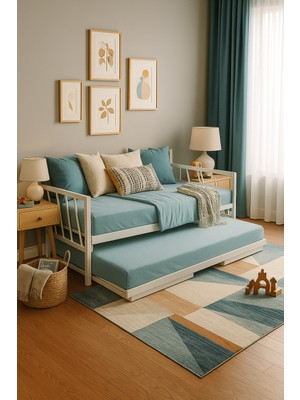 MetaLiga Gleam Yavrulu Metal Kanepe 90X190-90X200 Beyaz – Tekerlekli Alt Yatak 80X190-80X200, Çift Kişilik Kullanım, Yataklar Dahil