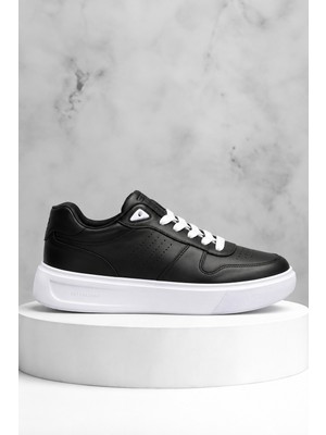 Tonny Black Erkek Siyah Beyaz Rahat Kalıp Deri Detaylı Bağcıklı Sneaker