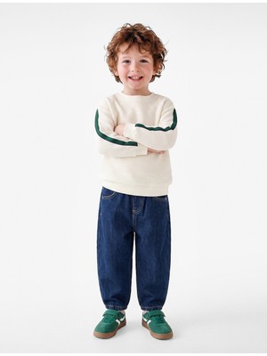 Koton Pamuklu Şerit Detaylı Bisiklet Yaka Uzun Kollu Oversize Sweatshirt