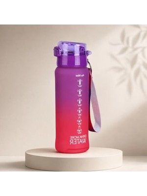 MarkEntegra Mor ve Pembenin Bulunduğu 700 ml Kapaklı Pipetli Spor Matara, Ipli Taşıma Askısı ile Pratik Kullan