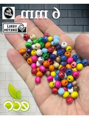MarkEntegra Karışık Renkli Ahşap Boncuk Seti, 6 mm 300 Adet