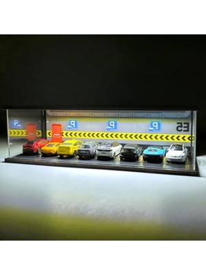 MarkEntegra 1/64 Ölçekli LED Işıklı Garaj, 8 Araç Kapasitesiyle Vitrin