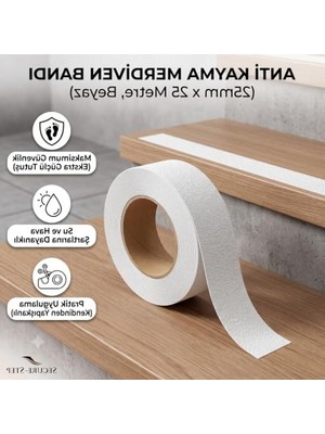 MarkEntegra Kaydırmaz Güvenlik Bandı, Beyaz, 25 mm x 25 Metre Anti Kayma Özelliği