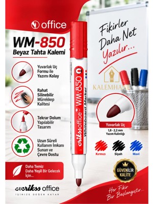 Kalemhane Kırmızı Renk, Beyaz Tahta Kalemi – Yuvarlak Uç 1,8-2,2 Mm, Silinebilir ve Tekrar Doldurulabilir