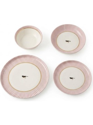 altabi Porselen 24 Parça Yemek Takımı Vintage Desen Royal Pink