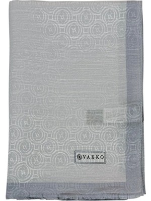 Vakko Pamuk Ipek Şal - Helezon Monogram - Buz Beyazı
