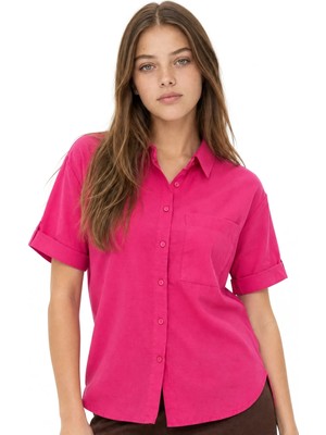 Hiccup Kadınlar Mıxray Cepli Kısa Kollu Gömlek Neon Pembe