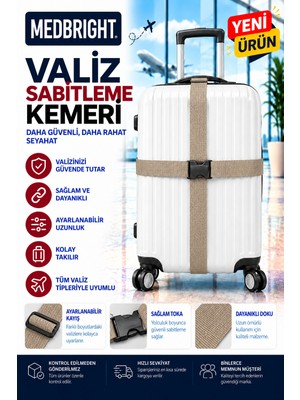 Medbright Valiz Kemeri Siyah Emniyet Kilitli Tokalı Ayarlanabilir Bavul Kemeri 2 Adet 4cm x 200CM