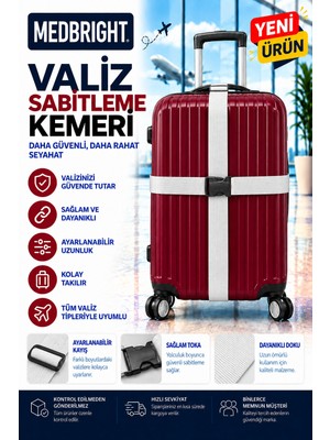 Medbright Valiz Kemeri Siyah Emniyet Kilitli Tokalı Ayarlanabilir Bavul Kemeri 2 Adet 4cm x 200CM