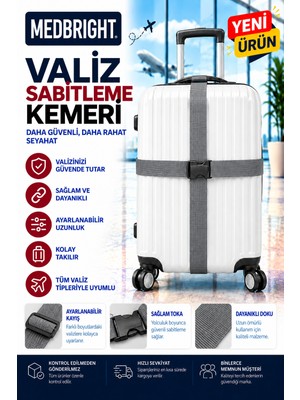Medbright Valiz Kemeri Siyah Emniyet Kilitli Tokalı Ayarlanabilir Bavul Kemeri 2 Adet 4cm x 200CM