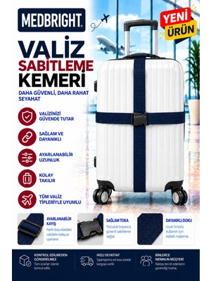 Medbright Valiz Kemeri Siyah Emniyet Kilitli Tokalı Ayarlanabilir Bavul Kemeri 2 Adet 4cm x 200CM