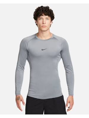 Nike Pro Dri-Fıt Sıkı Kesimli Uzun Kollu Erkek Tişört - Gri FB7919-084