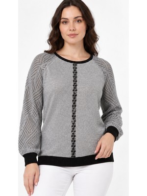 Etki Moda Kadın Önü Taş Şerit Detaylı Simli Triko Bluz
