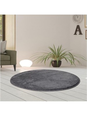 Valery Home Yuvarlak Comfort Post Halı Yumuşak Dokulu Antrasit Kaymaz Tabanlı Düz Tema