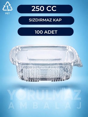 Yorulmaz Ambalaj 250 gr Kapaklı Sızdırmaz Kullan-At Plastik Kase – Paket Servis & Buzdolabı Için – 100 ' Lü