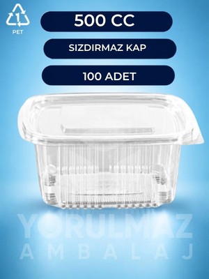 Yorulmaz Ambalaj 500 gr Kapaklı Sızdırmaz Kullan-At Plastik Kase – Paket Servis & Buzdolabı Için – 100 ' Lü